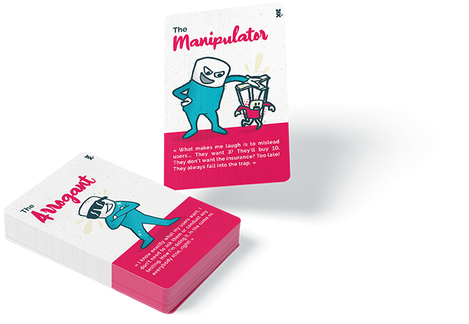 Stack of back cards and a Manipulator character.